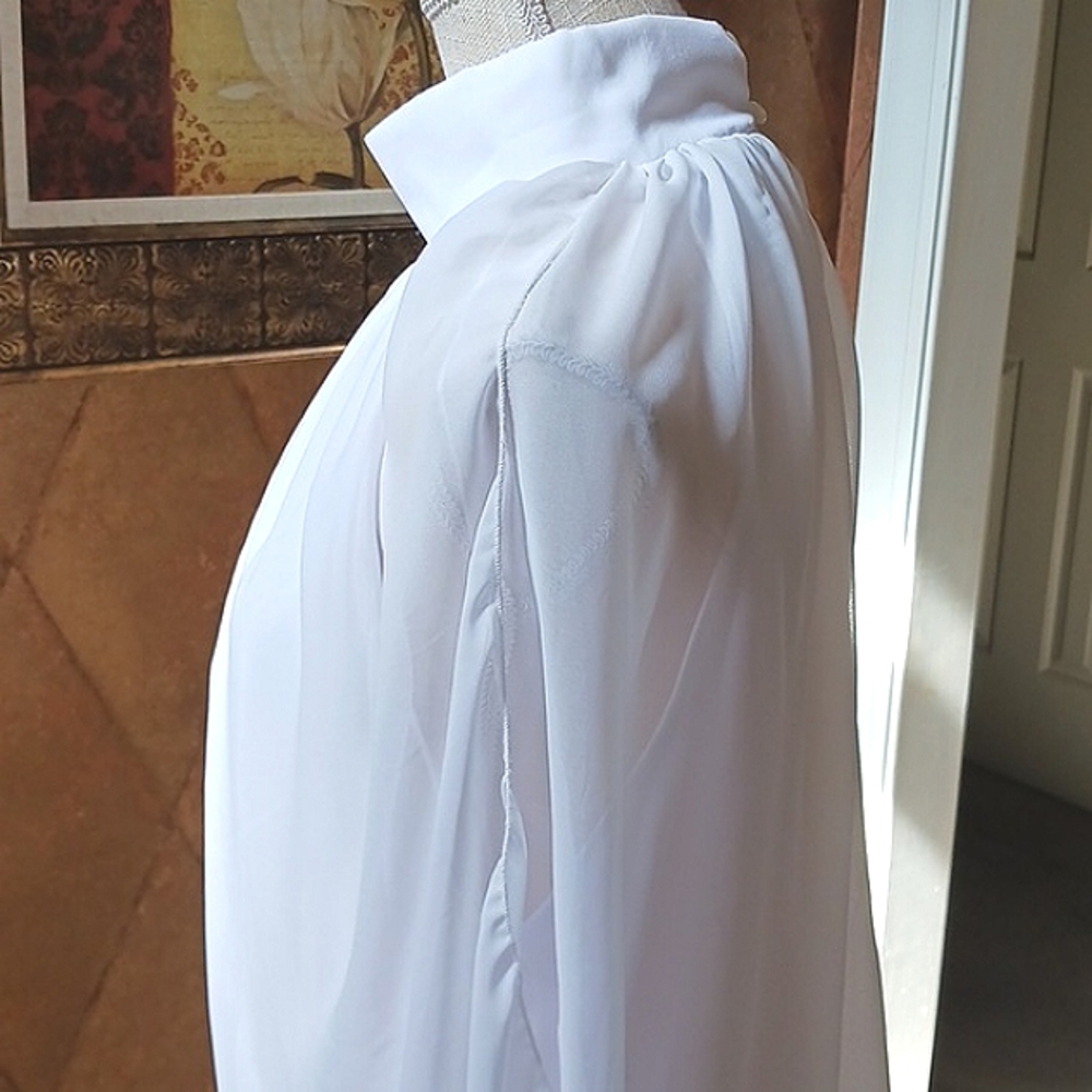 ASHLEY Stewart Mock Neck Sleeveless Draped White Double Button Blouse Size 18/20 - Picture 6 of 10